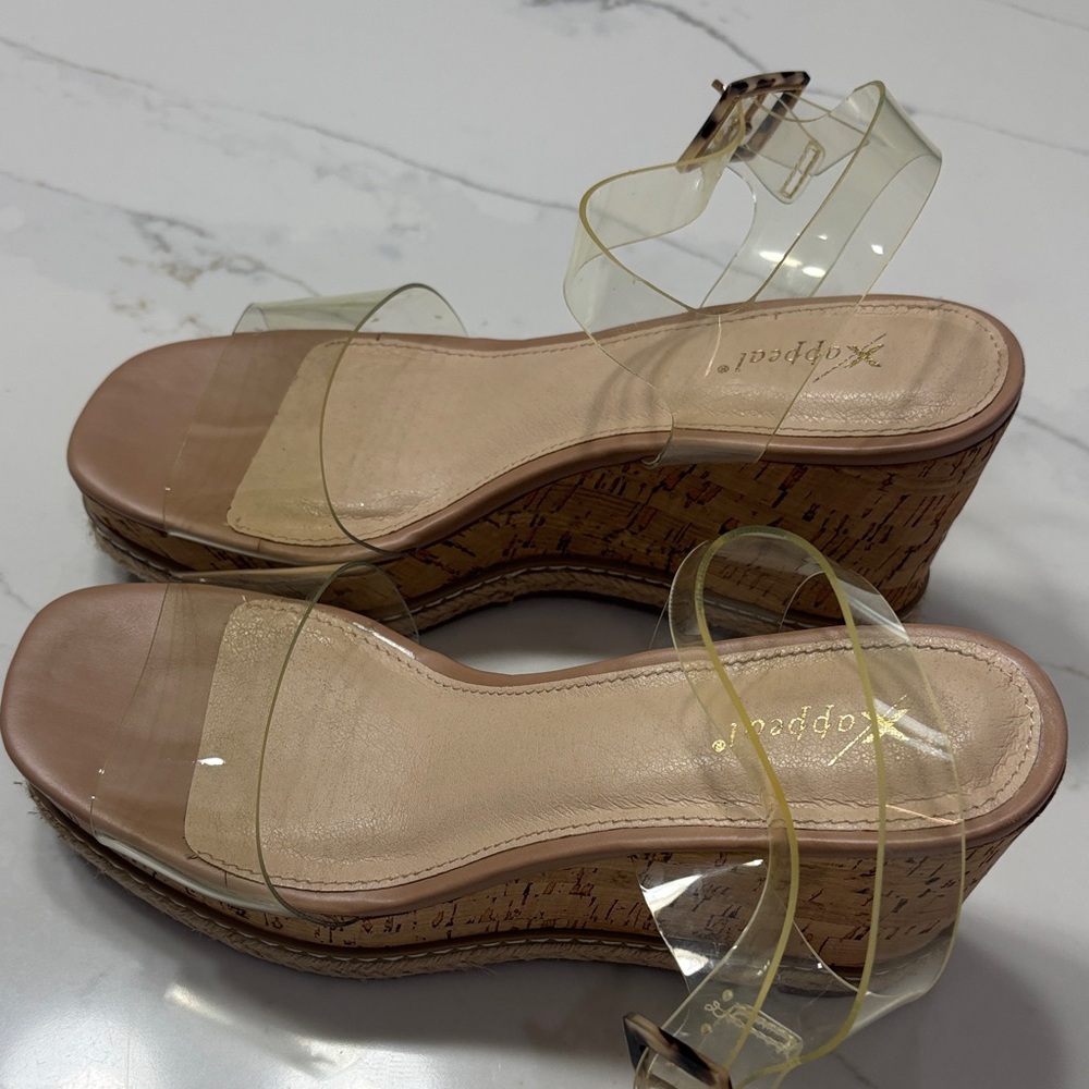Xappeal Nude Cork Wedge Sandals with Clear Straps - Picture 9 of 15
